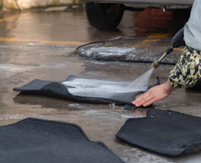 cleaning the soaked carpet